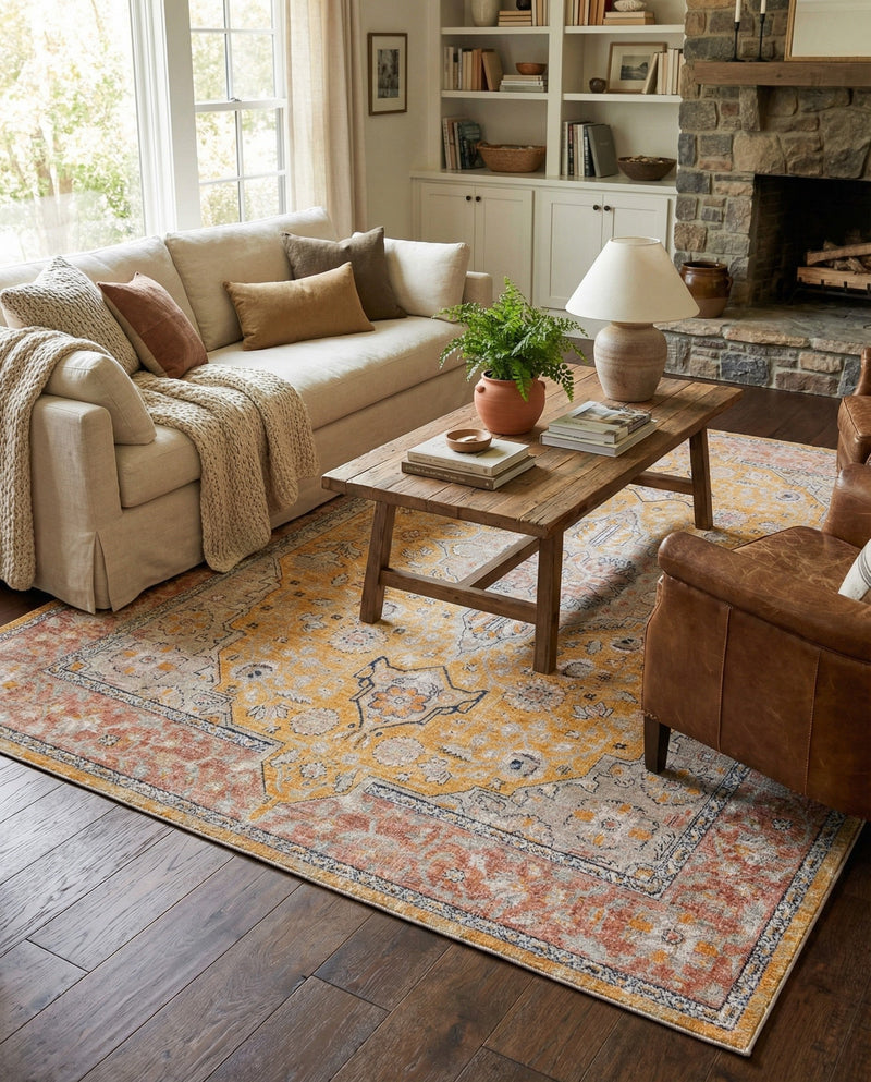 Seville Stripes Collection Area Rug - Cadiz (Yellow) Rectangle Yellow  lifestyle 4
