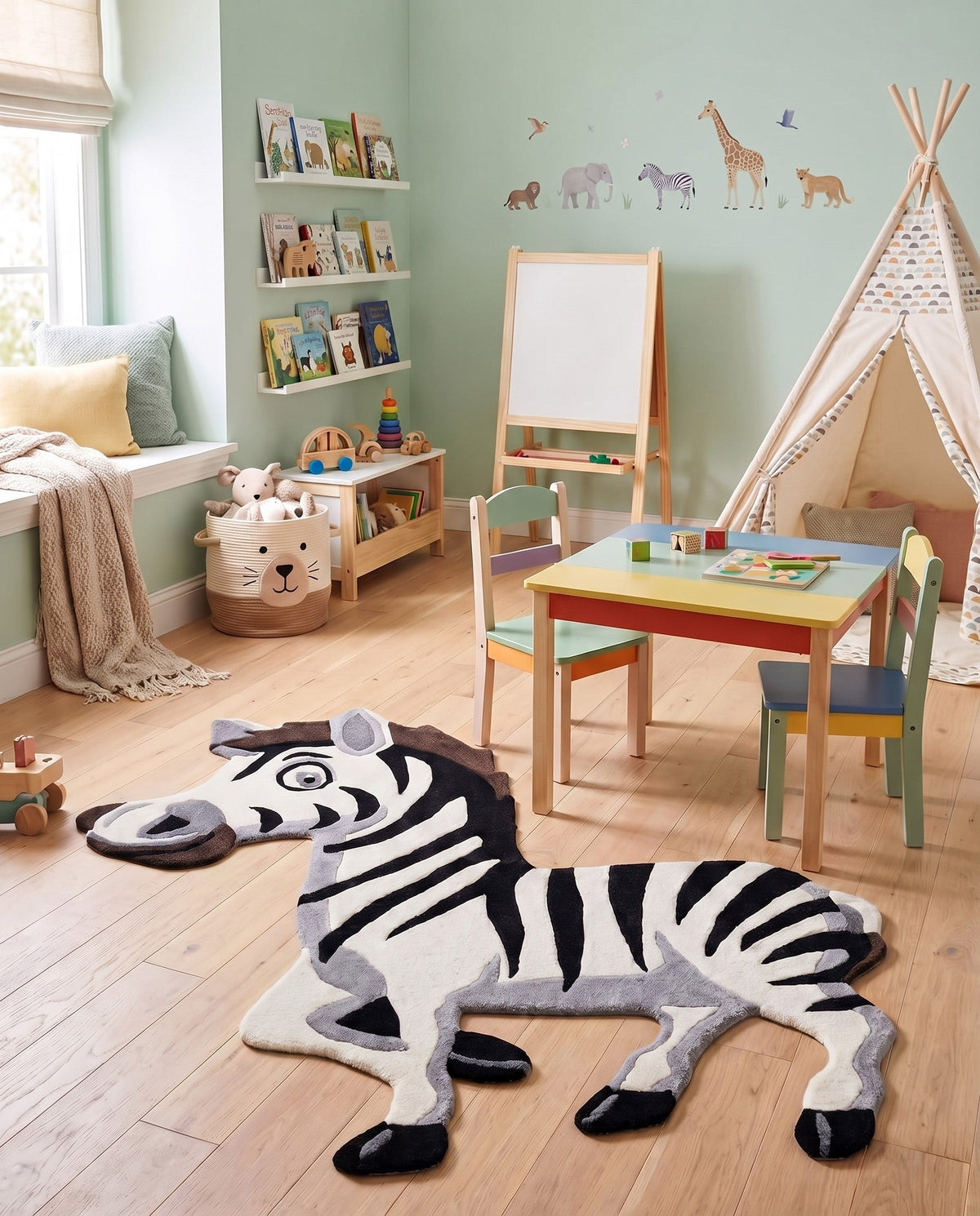 Whimsy Wonders Wool Collection Area Rug -  Marsh Rectangle White and Black  lifestyle 8