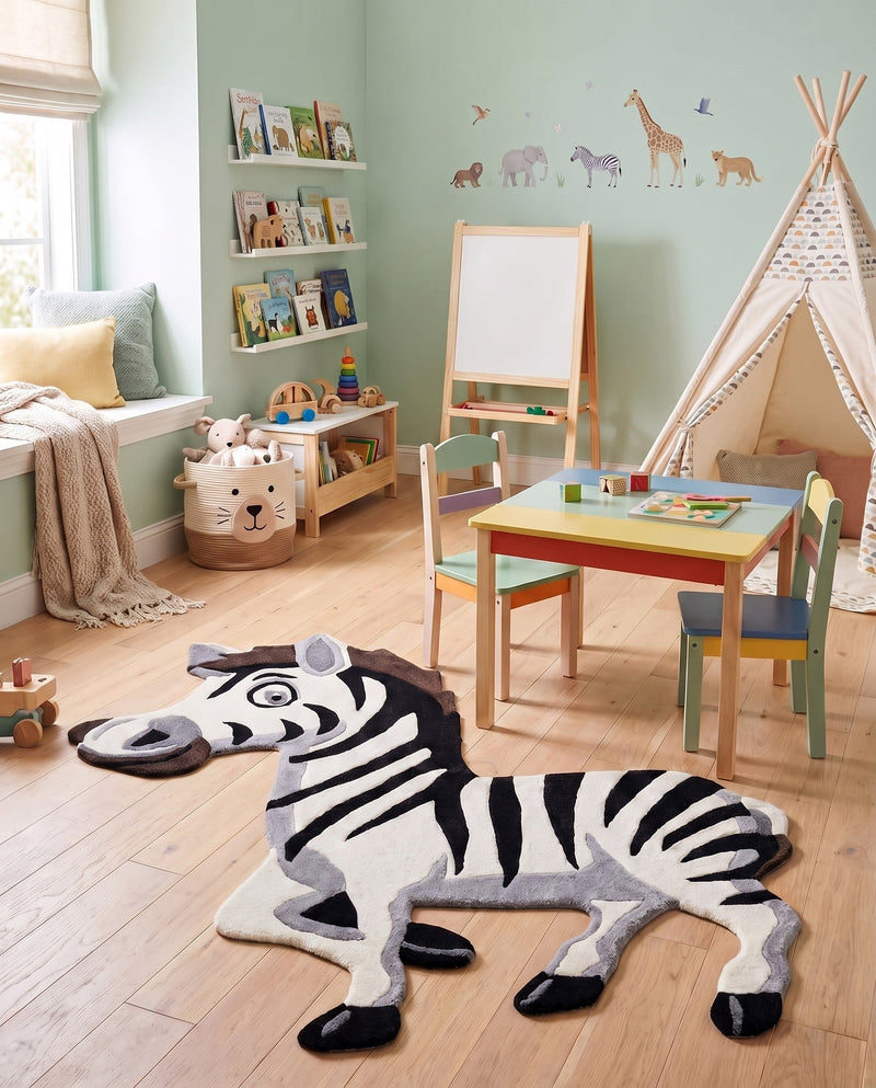 Whimsy Wonders Wool Collection Area Rug -  Marsh Rectangle White and Black  lifestyle 8