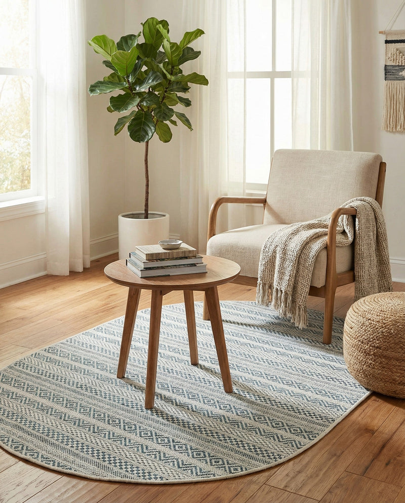 Seaside Stripes Collection Area Rug -  Boardwalk (Teal) Oval Teal  lifestyle 78