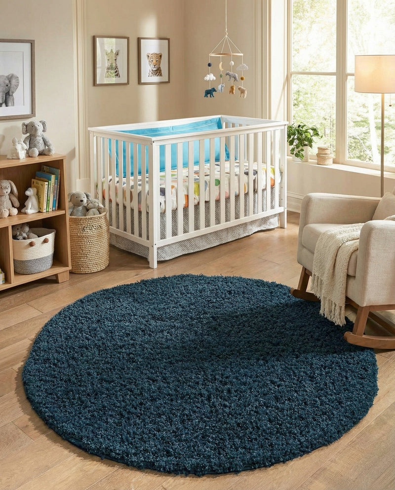 Plush Oasis Collection Area Rug - Serenity (Sapphire Blue) Round Sapphire Blue  lifestyle 56