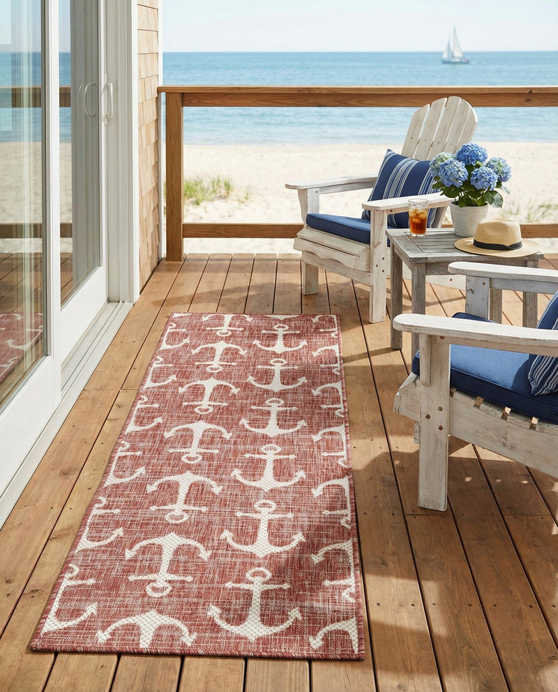 Seaside Haven Rugs Collection Area Rug - Sapphire (Rust Red) Runner Rust Red  lifestyle 64