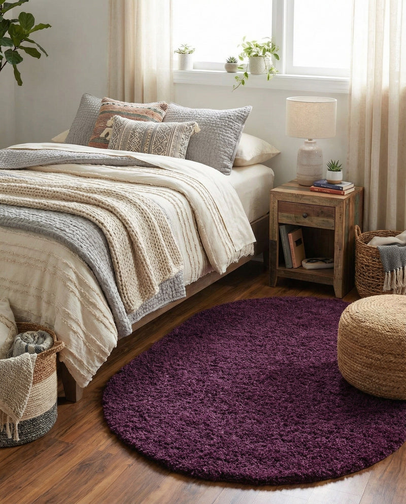 Plush Oasis Collection Area Rug - Serenity (Eggplant Purple) Oval Eggplant Purple  lifestyle 32