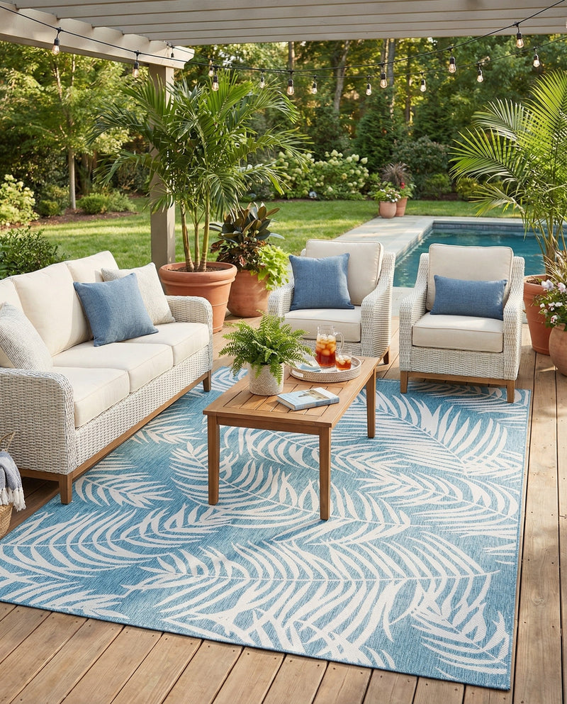 Seaside Blooms Collection Area Rug - Verdure (Light Aqua) Rectangle Light Aqua  lifestyle 9