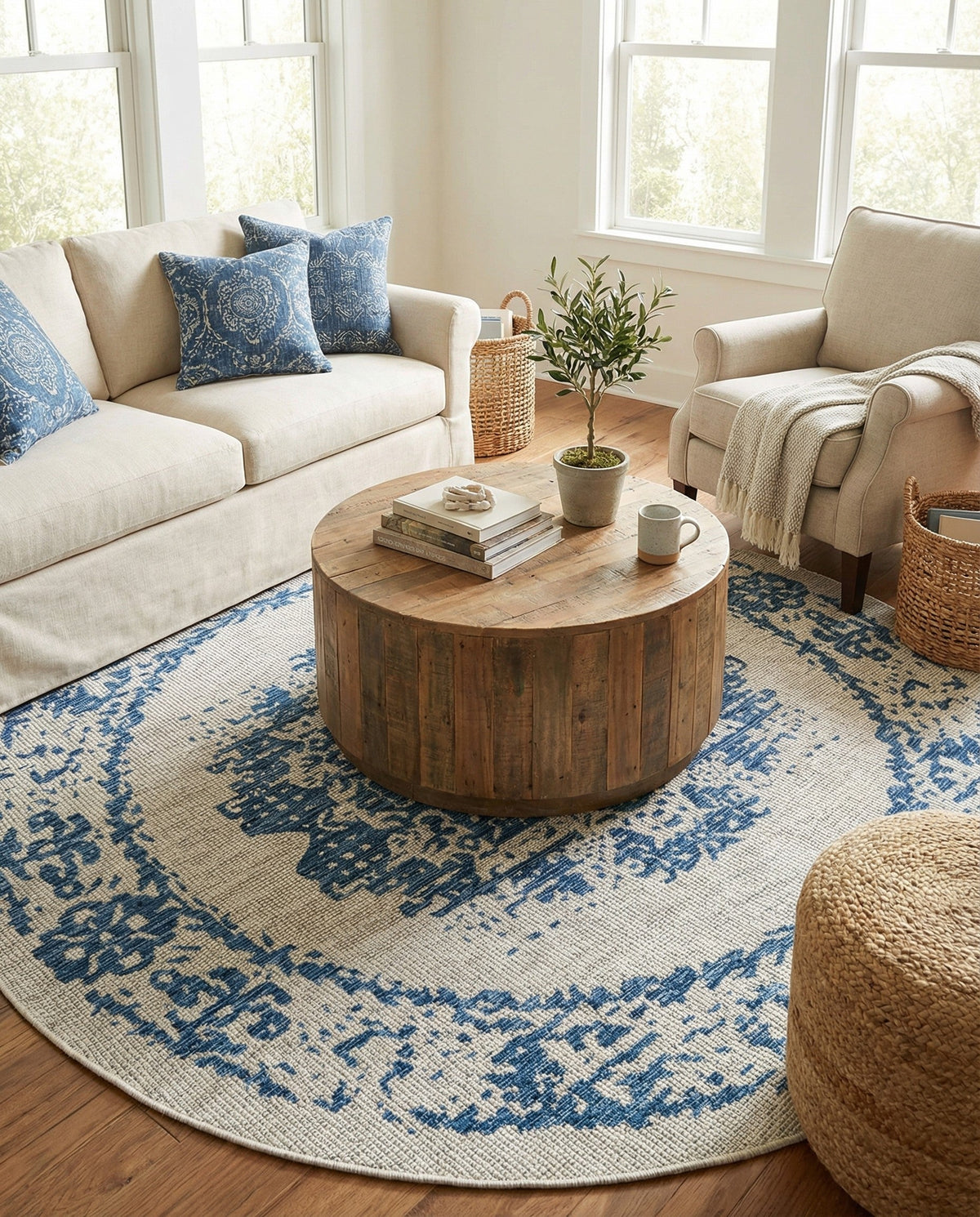 Patio Heritage Collection Area Rug - Savannah (Blue) Round Blue  lifestyle 80