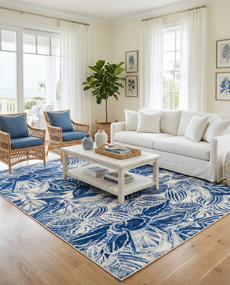 Meadow Breeze Collection Area Rug -  Bluebell Rectangle Navy Blue  lifestyle 34