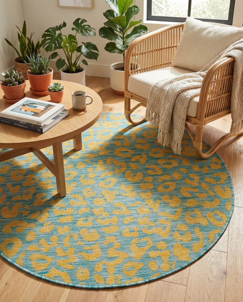 Savannah Escape Collection Area Rug -  Amazon (Blue Yellow) Round Blue Yellow  lifestyle 46