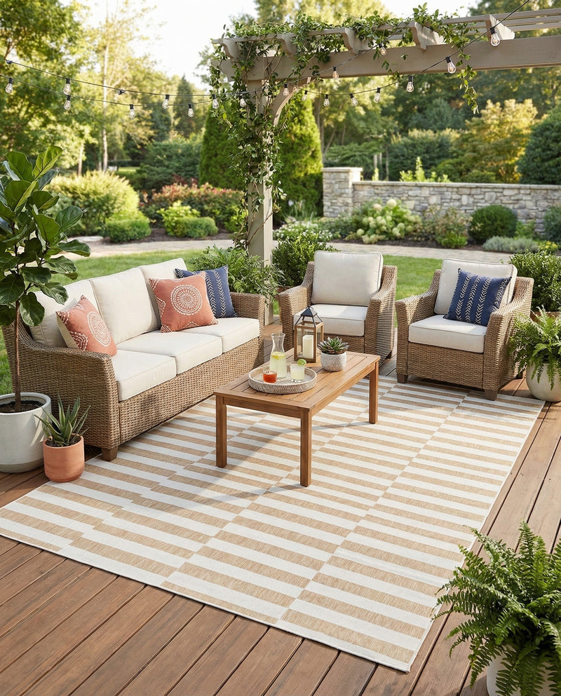 Seaside Stripes Collection Area Rug - Cabana (Taupe) Rectangle Taupe  lifestyle 25
