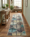 Outdoor Marrakesh Collection Area Rug -  Rabat Runner Gray Blue Ivory  lifestyle 46