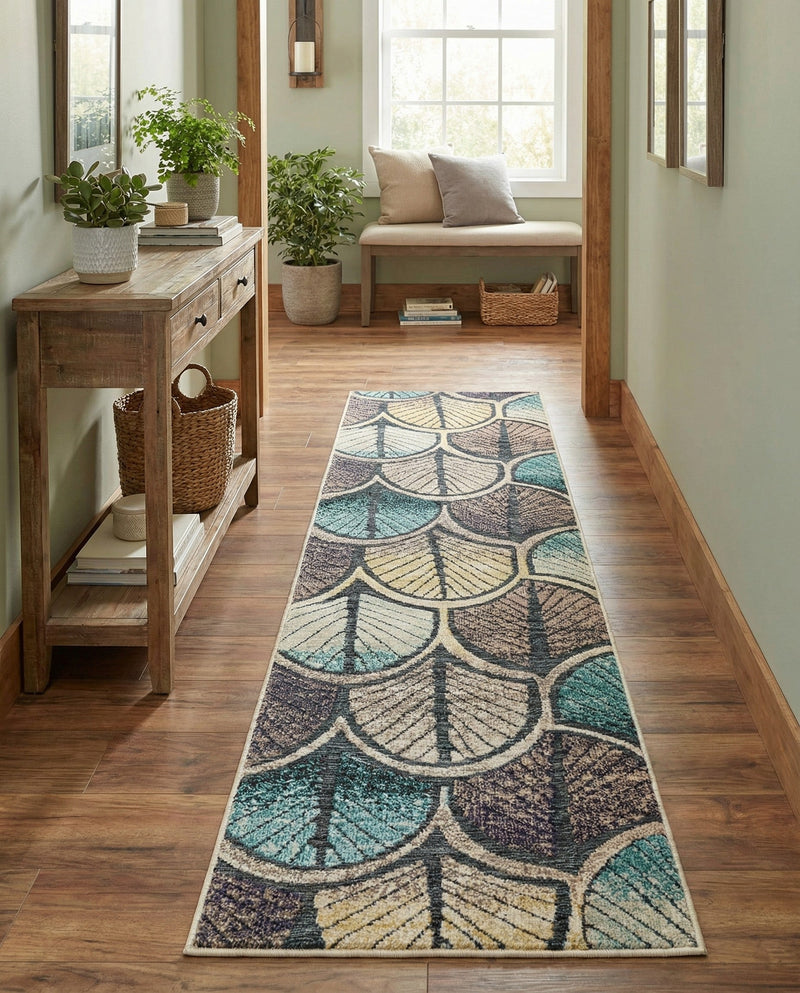 Outdoor Marrakesh Collection Area Rug -  Rabat Runner Gray Blue Ivory  lifestyle 46