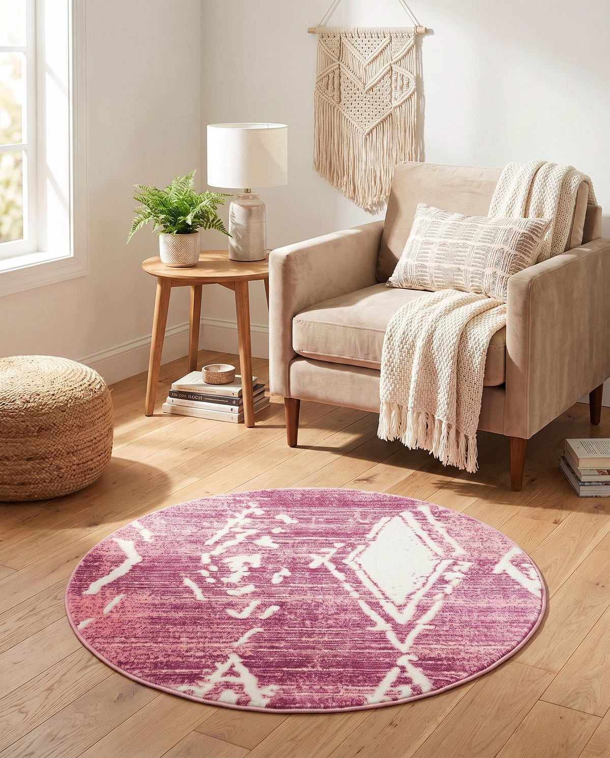 Metro Heights Collection Area Rug -  Madison Round Pink  lifestyle 144