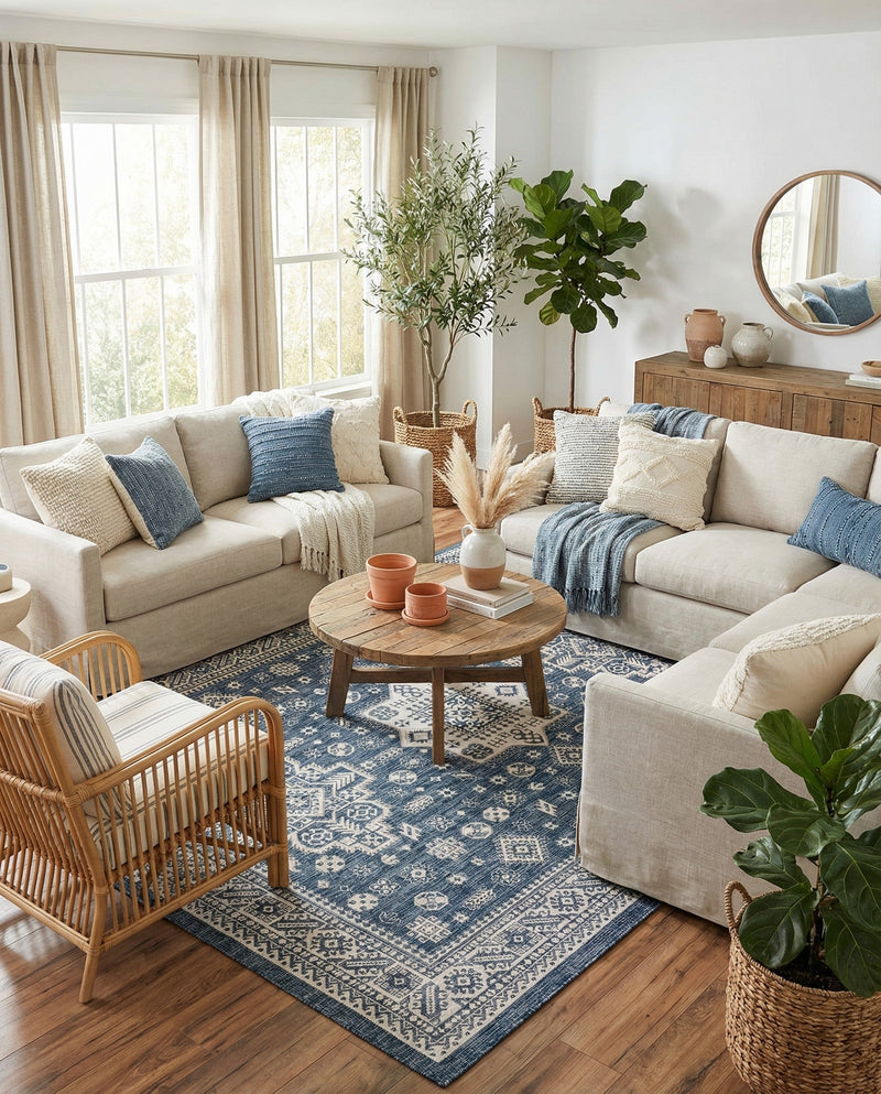 Tribal Terrace Treasures Collection Area Rug -  Incan Isle (Blue) Rectangle Blue  lifestyle 23