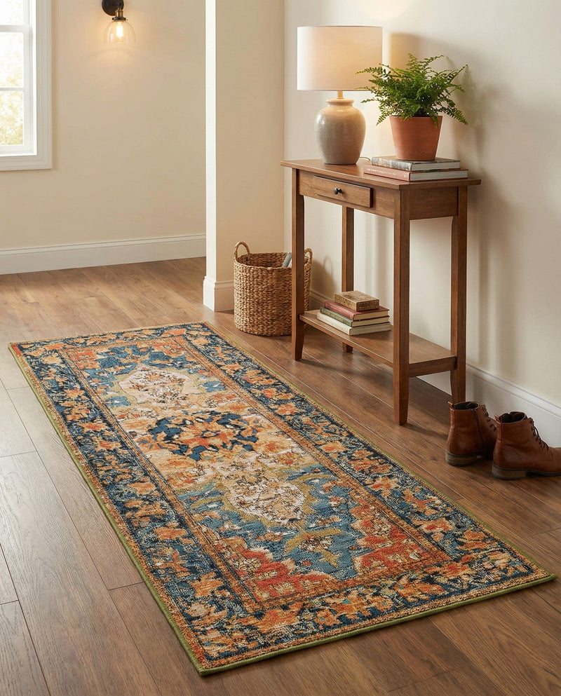 Patio Heritage Collection Area Rug -  Grove Runner Navy Blue and Rust Red  lifestyle 30