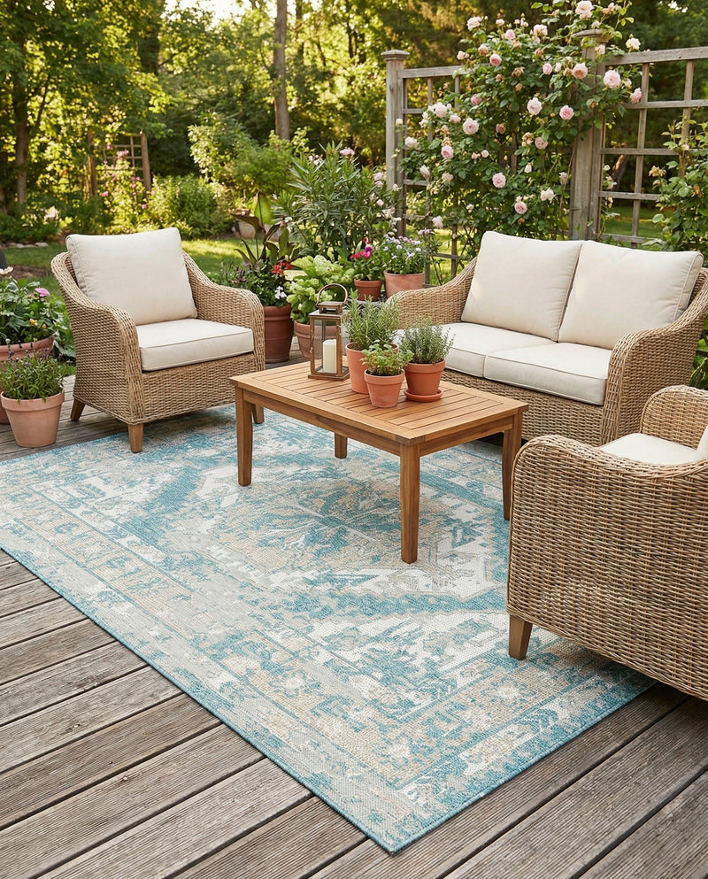 Patio Heritage Collection Area Rug -  Augusta (Aqua) Rectangle Aqua  lifestyle 11