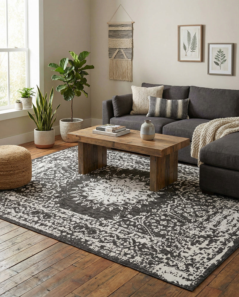Patio Heritage Collection Area Rug -  Lafayette (Black and White) Rectangle Black and White  lifestyle 13
