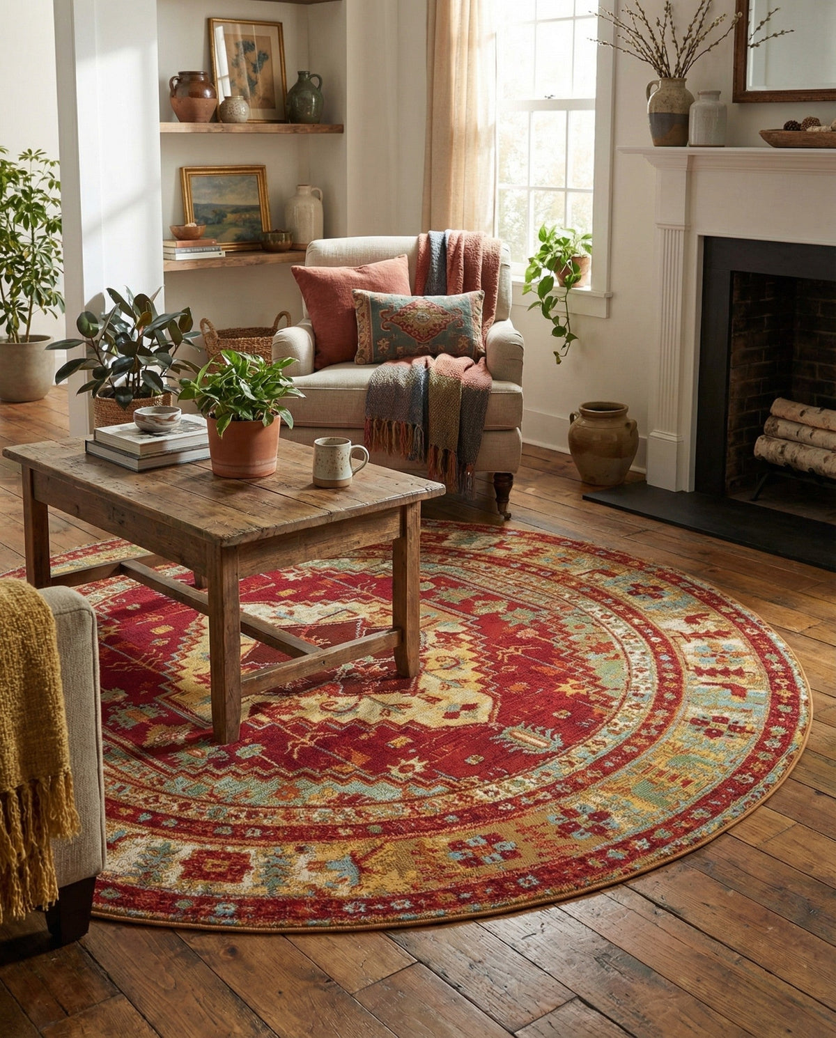 Patio Heritage Collection Area Rug -  Arbor Round Red Green Blue  lifestyle 80