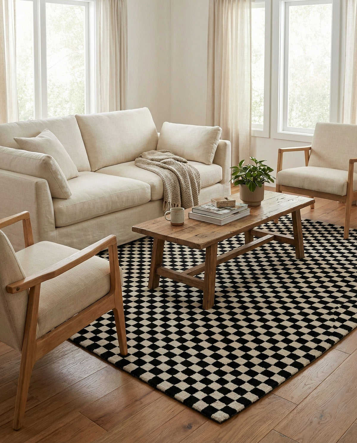 Shepherd's Glen Wool Collection Area Rug - Reykjavik Square Black and White  lifestyle 65