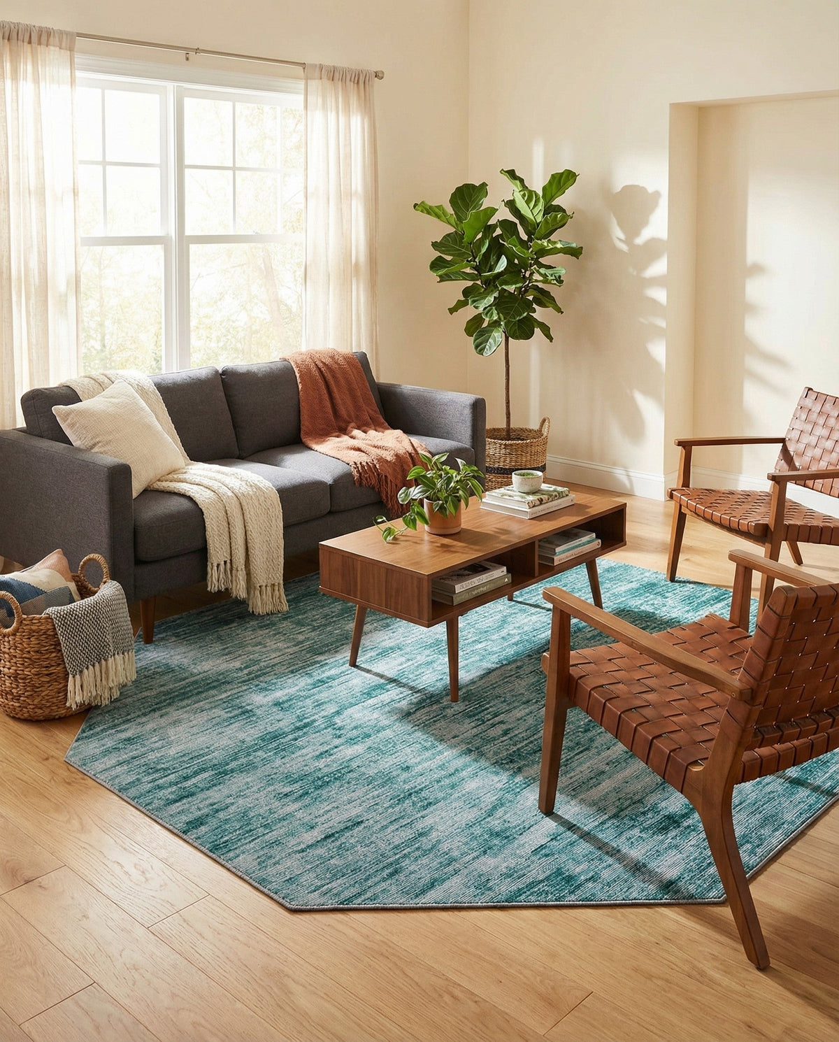 Sahara Essence Collection Area Rug - Oasis (Teal) Octagon Teal  lifestyle 86