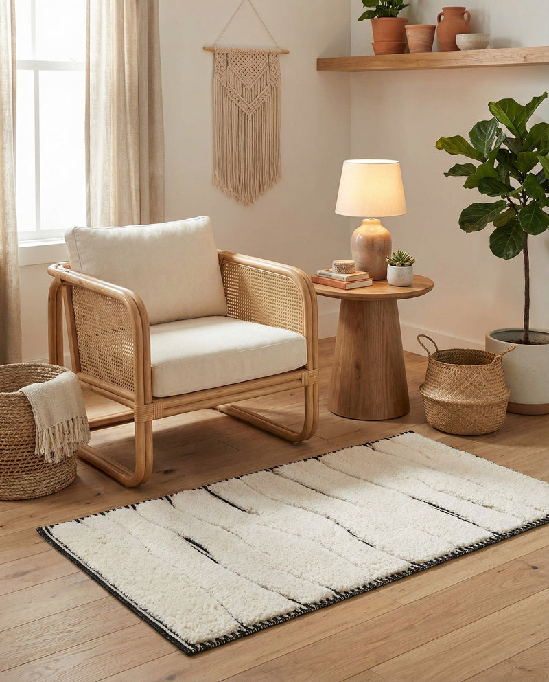 Monochrome Collection Area Rug - Slate Rectangle Ivory White  lifestyle 5