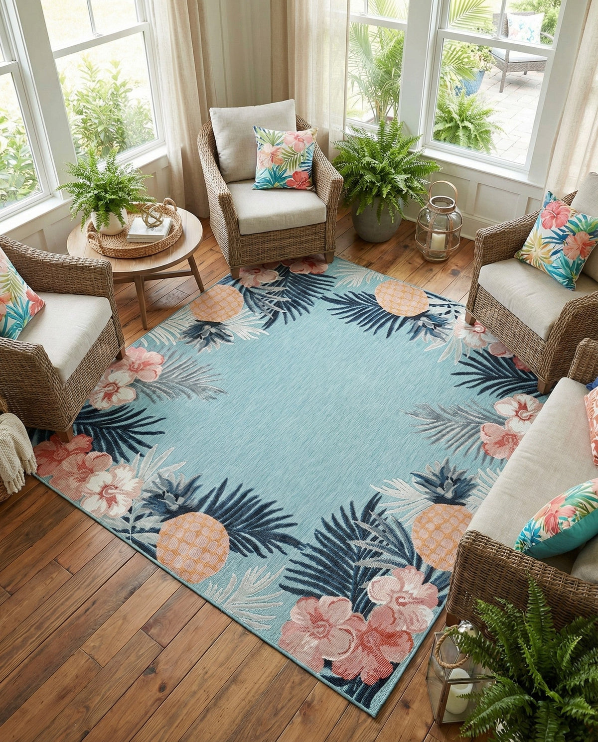 Seaside Blooms Collection Area Rug - Haven Square Blue  lifestyle 110