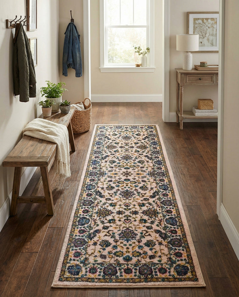 Casablanca Tapestry Collection Area Rug -  Marrakech (Ivory) Runner Ivory  lifestyle 45