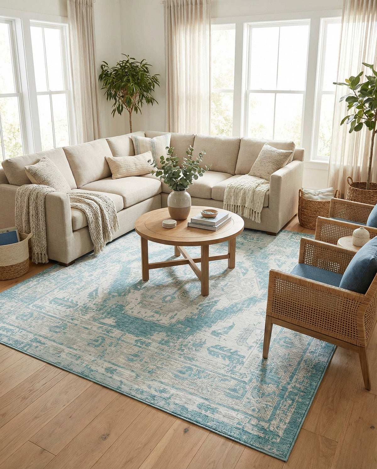 Patio Heritage Collection Area Rug -  Augusta (Aqua) Square Aqua  lifestyle 62