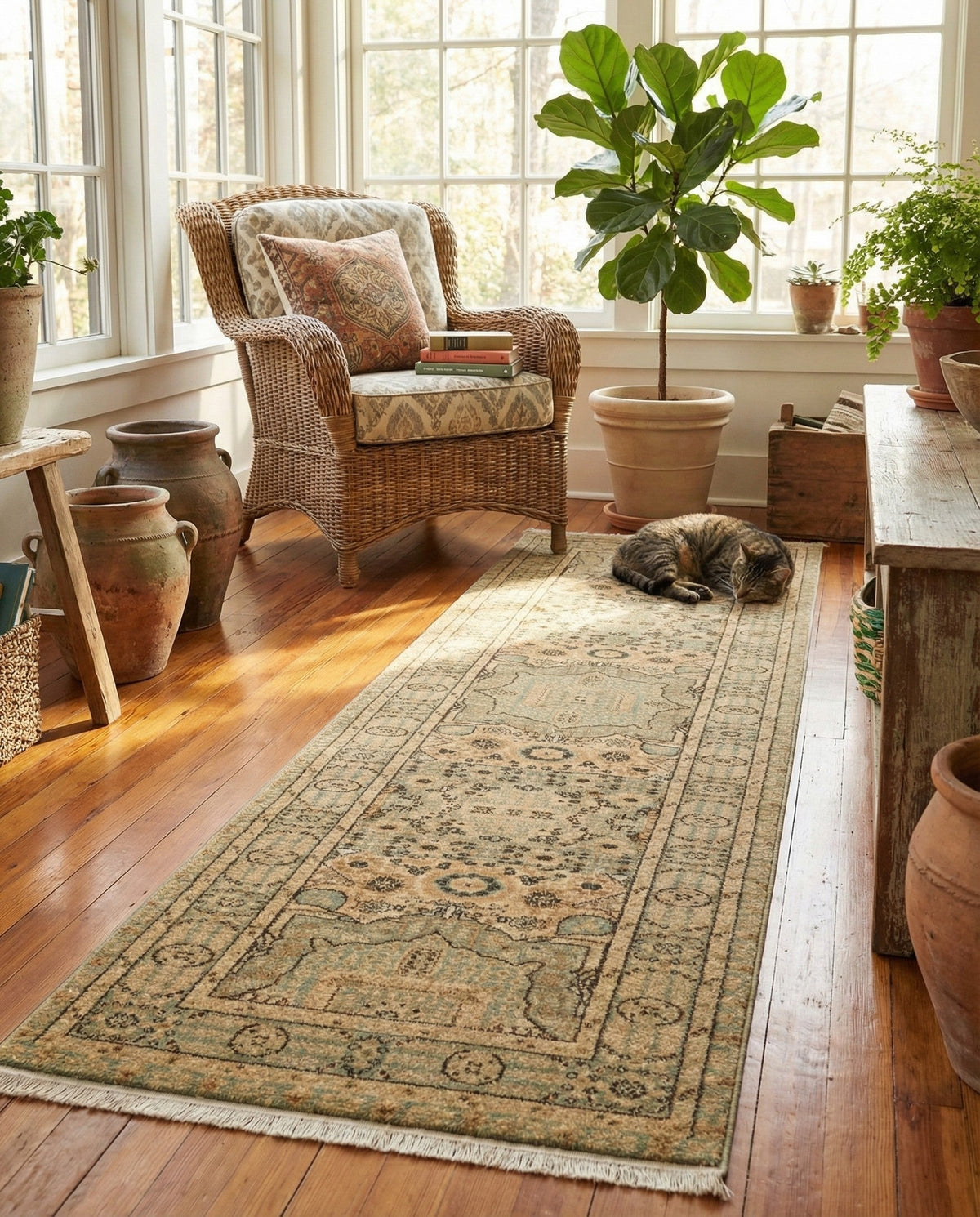 Ottoman Elegance Collection Area Rug - Sultan Runner Light Green  lifestyle 150