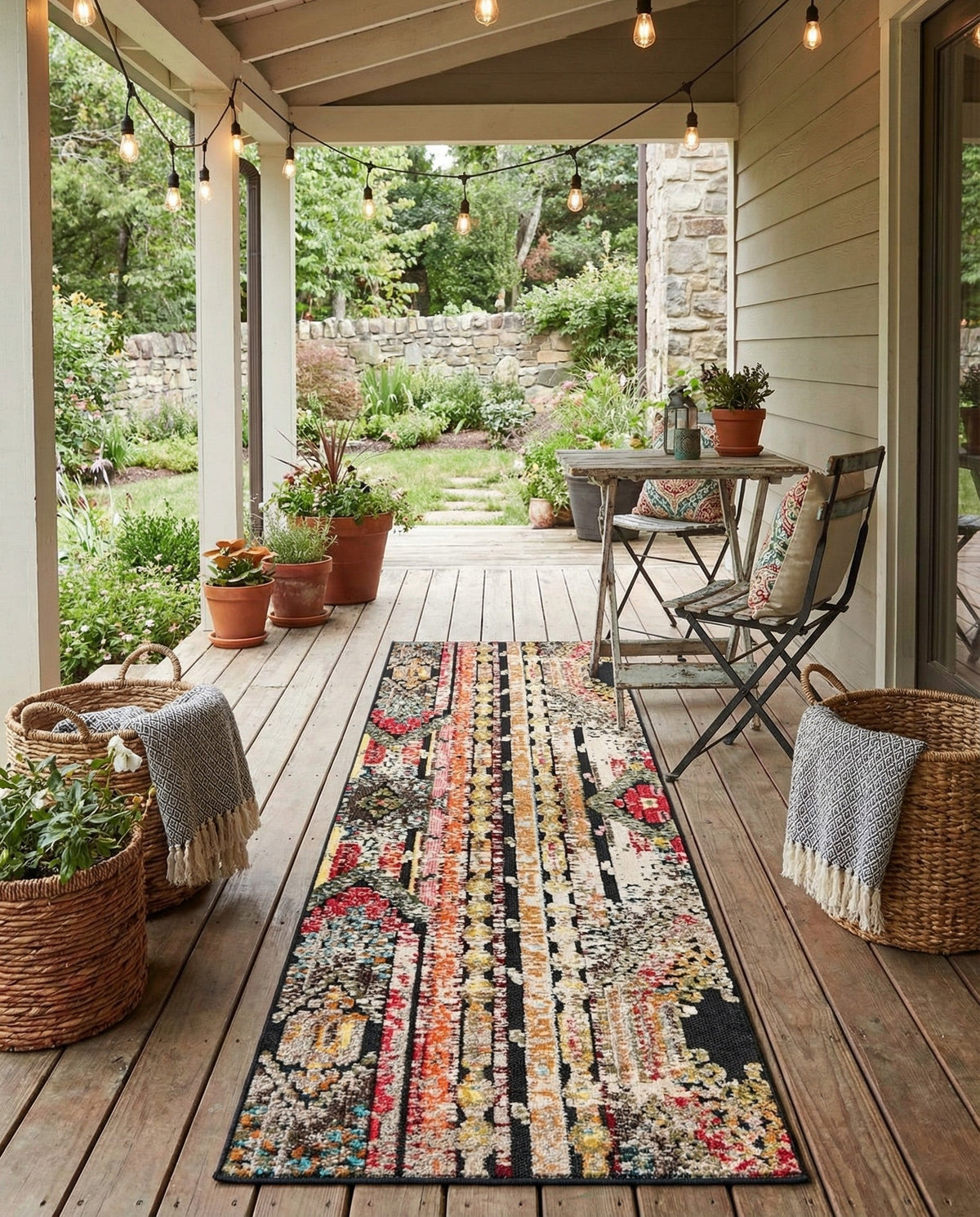 Outdoor Marrakesh Collection Area Rug -  Agadir Runner Multi Black  lifestyle 133