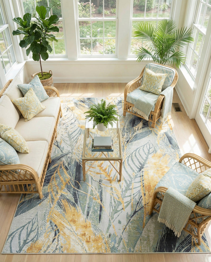 Seaside Blooms Collection Area Rug -  Blossom Rectangle Gray Ivory Yellow  lifestyle 31