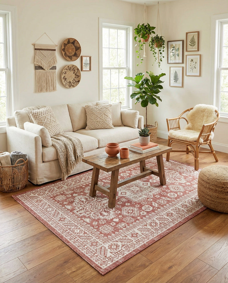 Tribal Terrace Treasures Collection Area Rug -  Incan Isle (Rust Red) Rectangle Rust Red  lifestyle 36