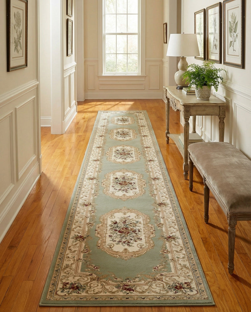 Versailles Elegance Collection Area Rug -  Louveciennes (Green) Runner Green  lifestyle 49