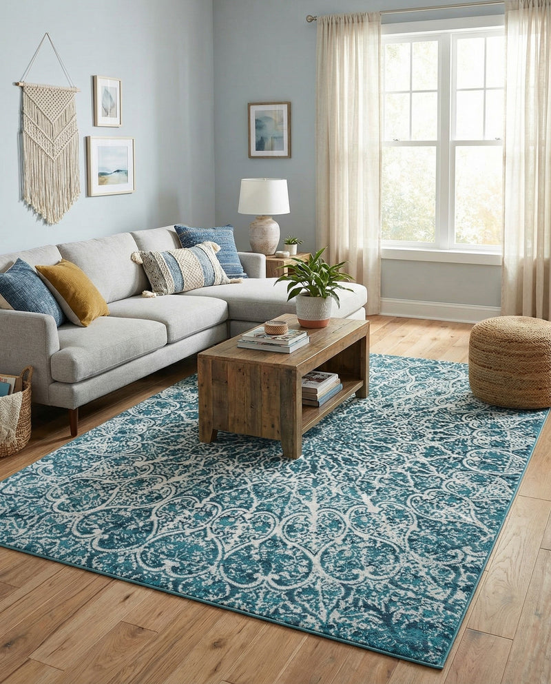 Riviera Elegance Collection Area Rug -  Eze Rectangle Turquoise  lifestyle 38