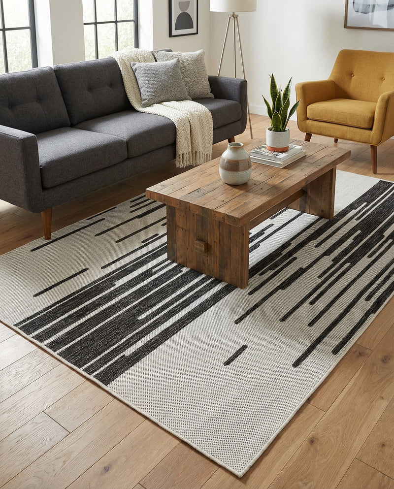 Urban Terrace Collection Area Rug -  Riverside Rectangle Black and White  lifestyle 11