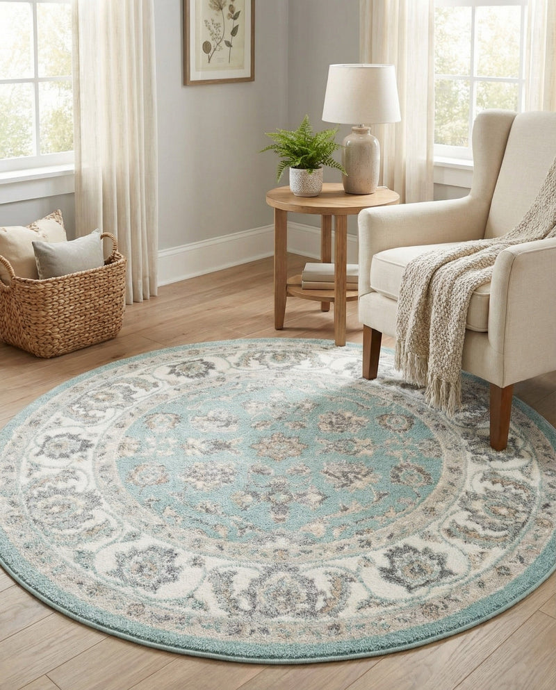 Adriana Terrace Collection Area Rug -  Positano (Aqua) Round Aqua  lifestyle 53