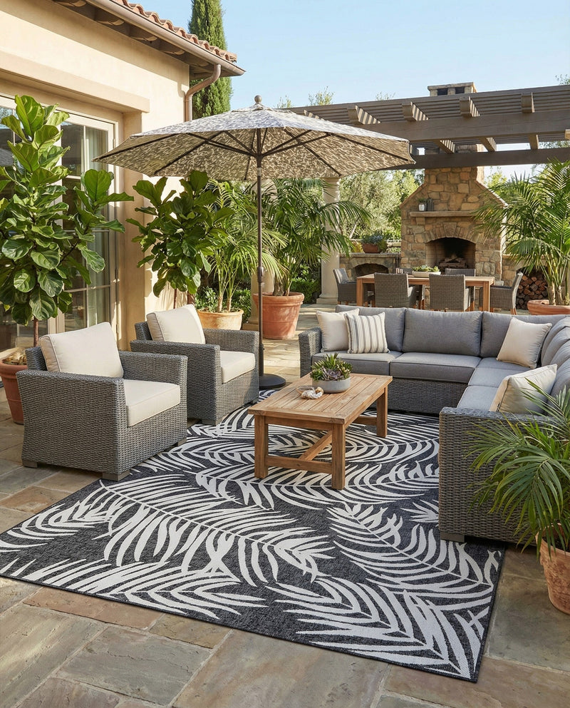 Seaside Blooms Collection Area Rug - Verdure (Charcoal) Rectangle Charcoal  lifestyle 23