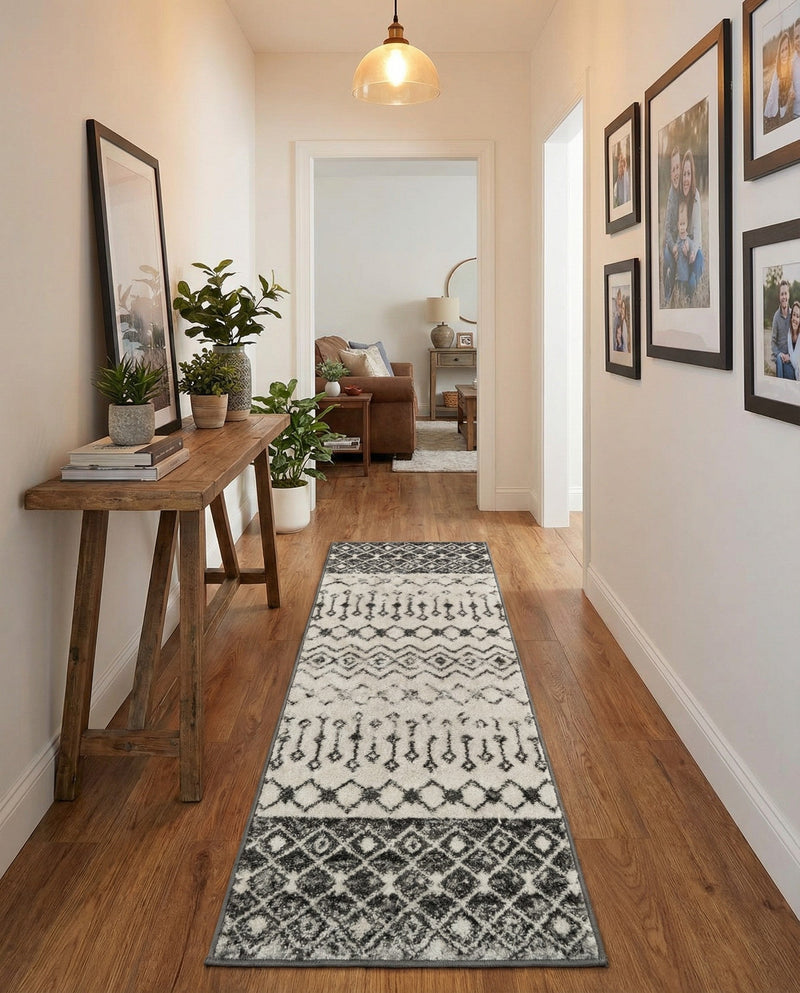 Mediterranean Lattice Collection Area Rug -  Casablanca (Ivory and Gray) Runner Ivory and Gray  lifestyle 53