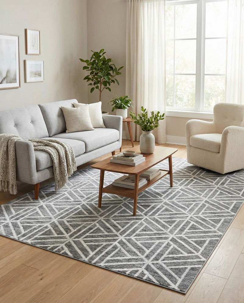 Garden Maze Retreat Collection Area Rug -  Topiarytrail Rectangle Gray  lifestyle 30