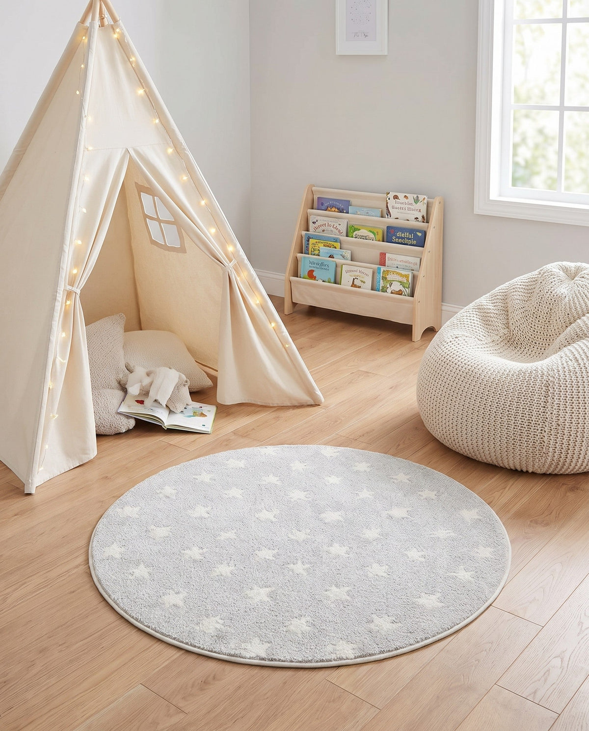 Wonder Tykes Collection Area Rug -  Mosaic Round Cloud Gray  lifestyle 153