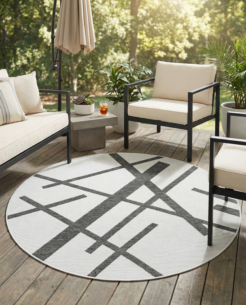 Urban Terrace Collection Area Rug -  Bowery Round Black and White  lifestyle 41