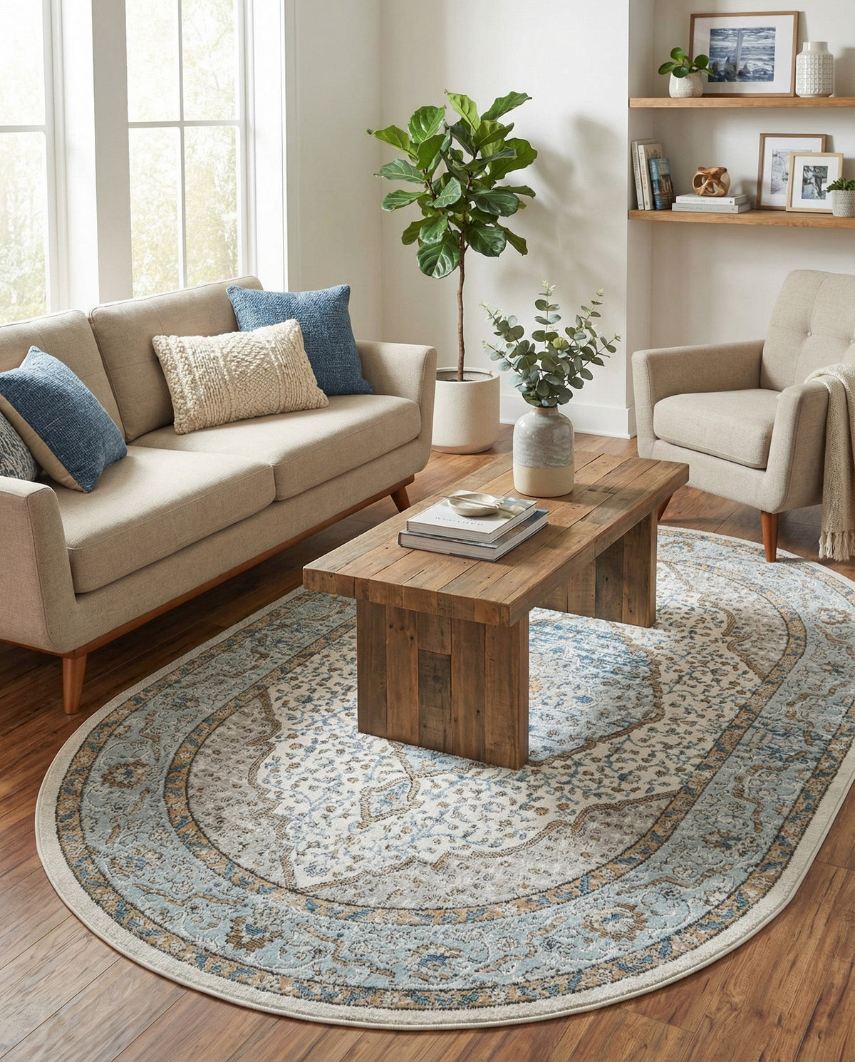 Mykonos Manor Collection Area Rug - Delos Oval Blue  lifestyle 192