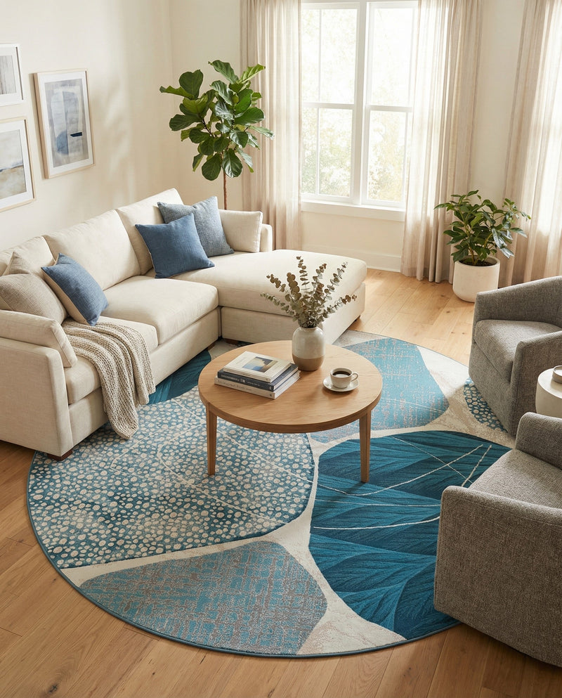 Urban Terrace Collection Area Rug -  Courtyard Round Blue and Ivory  lifestyle 32