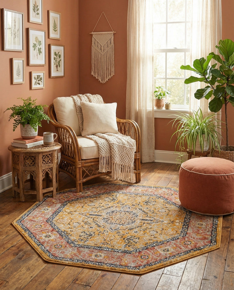 Seville Stripes Collection Area Rug - Cadiz (Yellow) Octagon Yellow  lifestyle 56