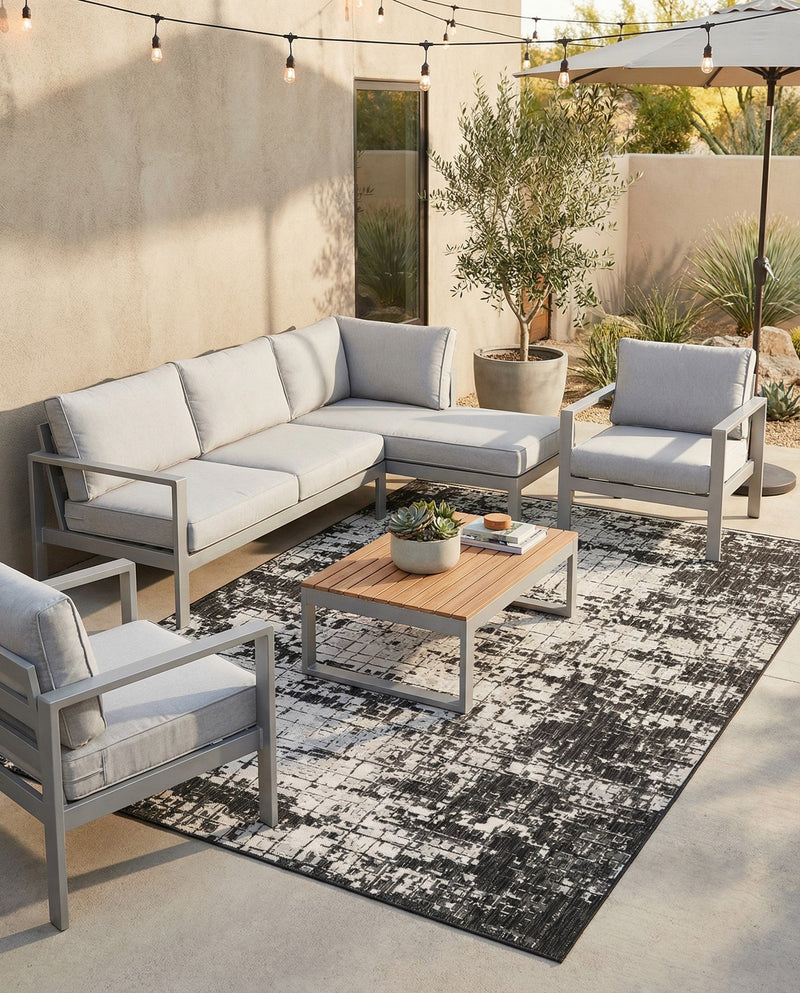 Urban Terrace Collection Area Rug -  Midtown Rectangle Black and White  lifestyle 23