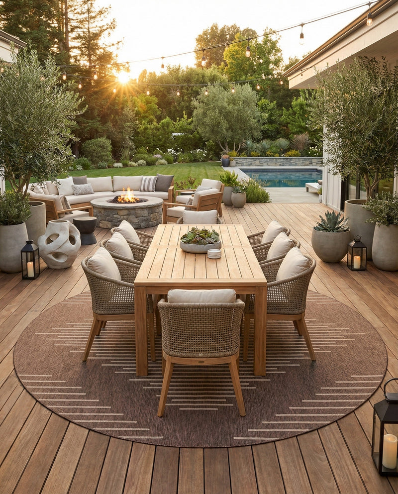 Urban Terrace Collection Area Rug -  Chelsea (Brown) Round Brown  lifestyle 66