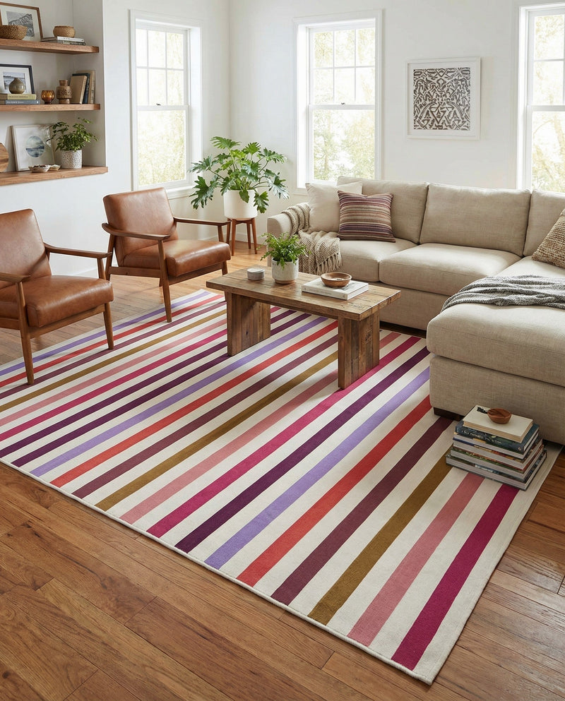 Seaside Stripes Collection Area Rug - Azul Rectangle White  lifestyle 24