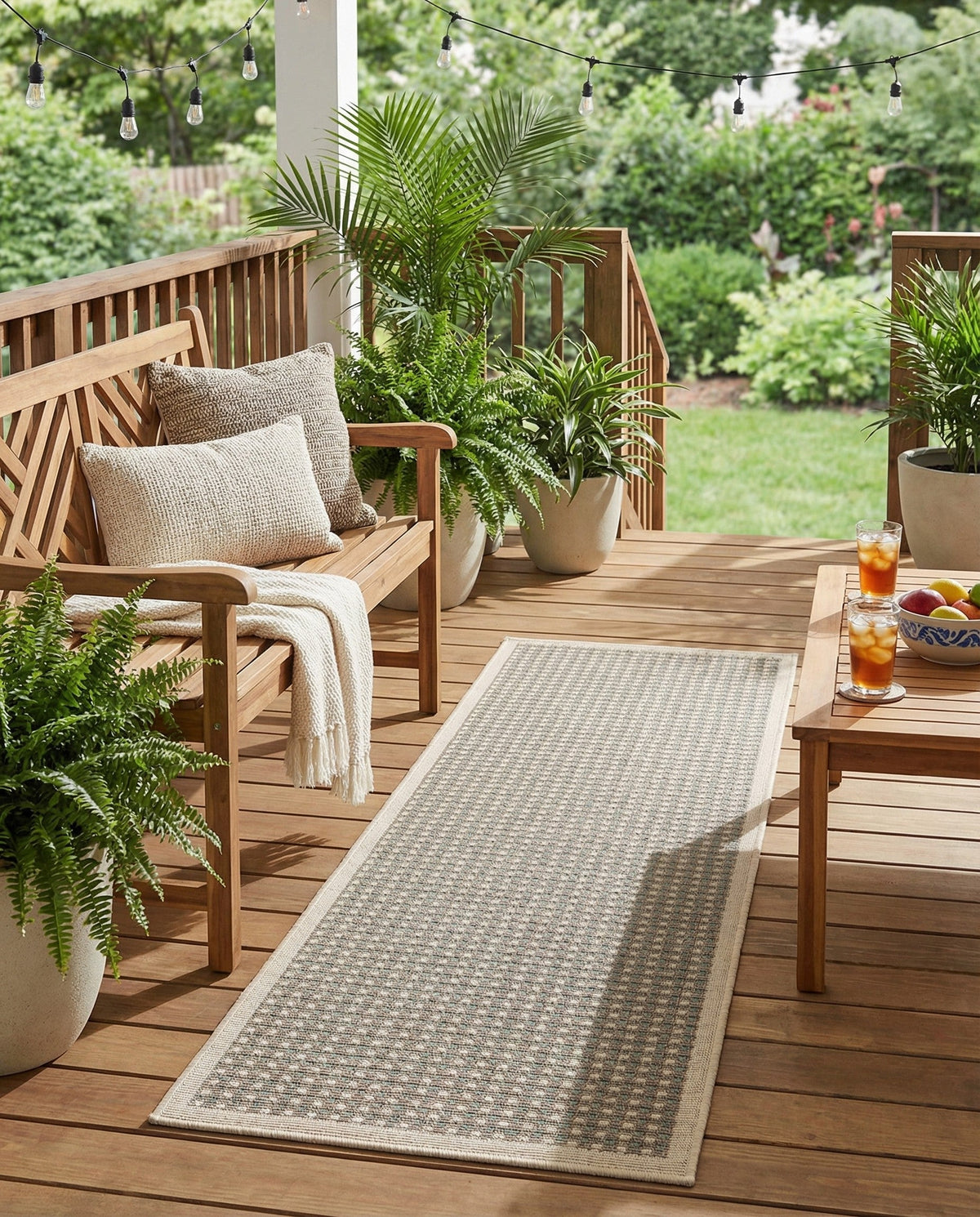 Terrace Fringe Collection Area Rug - Patio Runner Brown  lifestyle 83