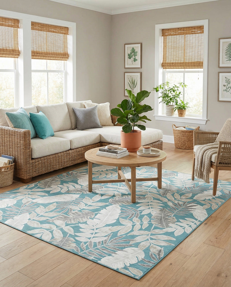 Seaside Blooms Collection Area Rug -  Serene Rectangle Light Blue  lifestyle 77