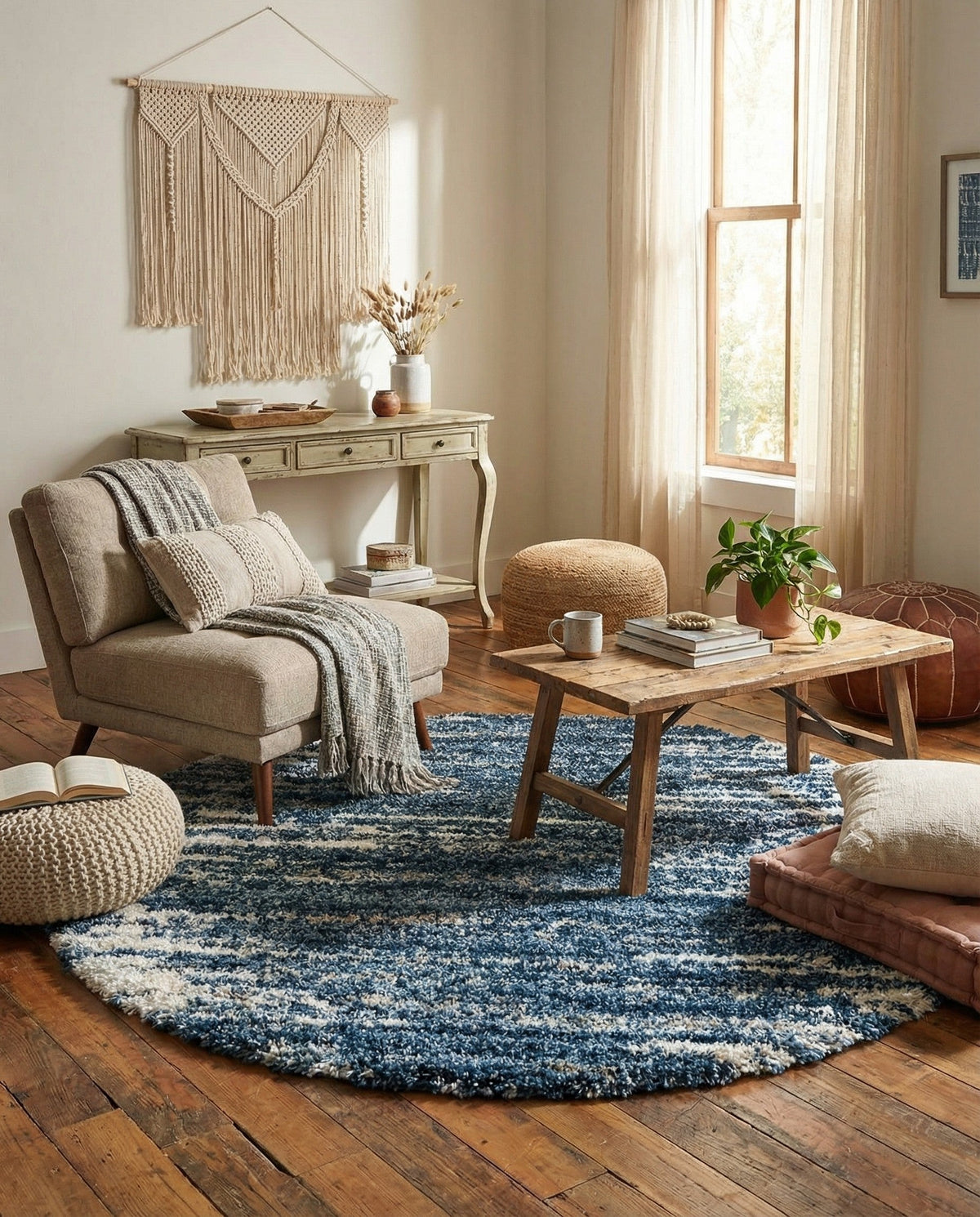 Tranquil Tides Shag Collection Area Rug - Marina Round Blue  lifestyle 104