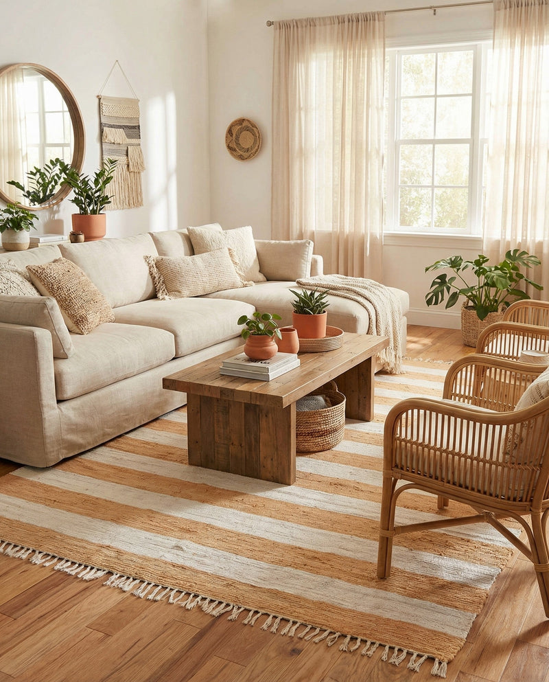Tassel Trail Collection Area Rug - Pathway (Beige) Rectangle Beige  lifestyle 10