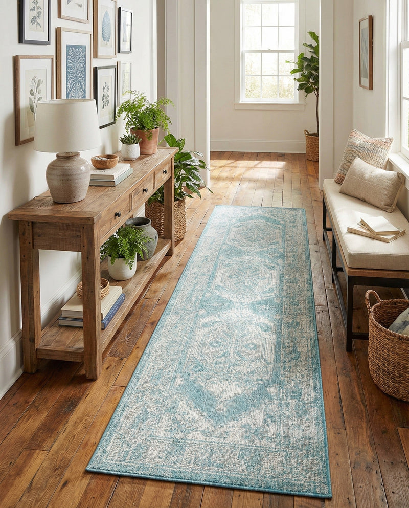 Patio Heritage Collection Area Rug -  Augusta (Aqua) Runner Aqua  lifestyle 65